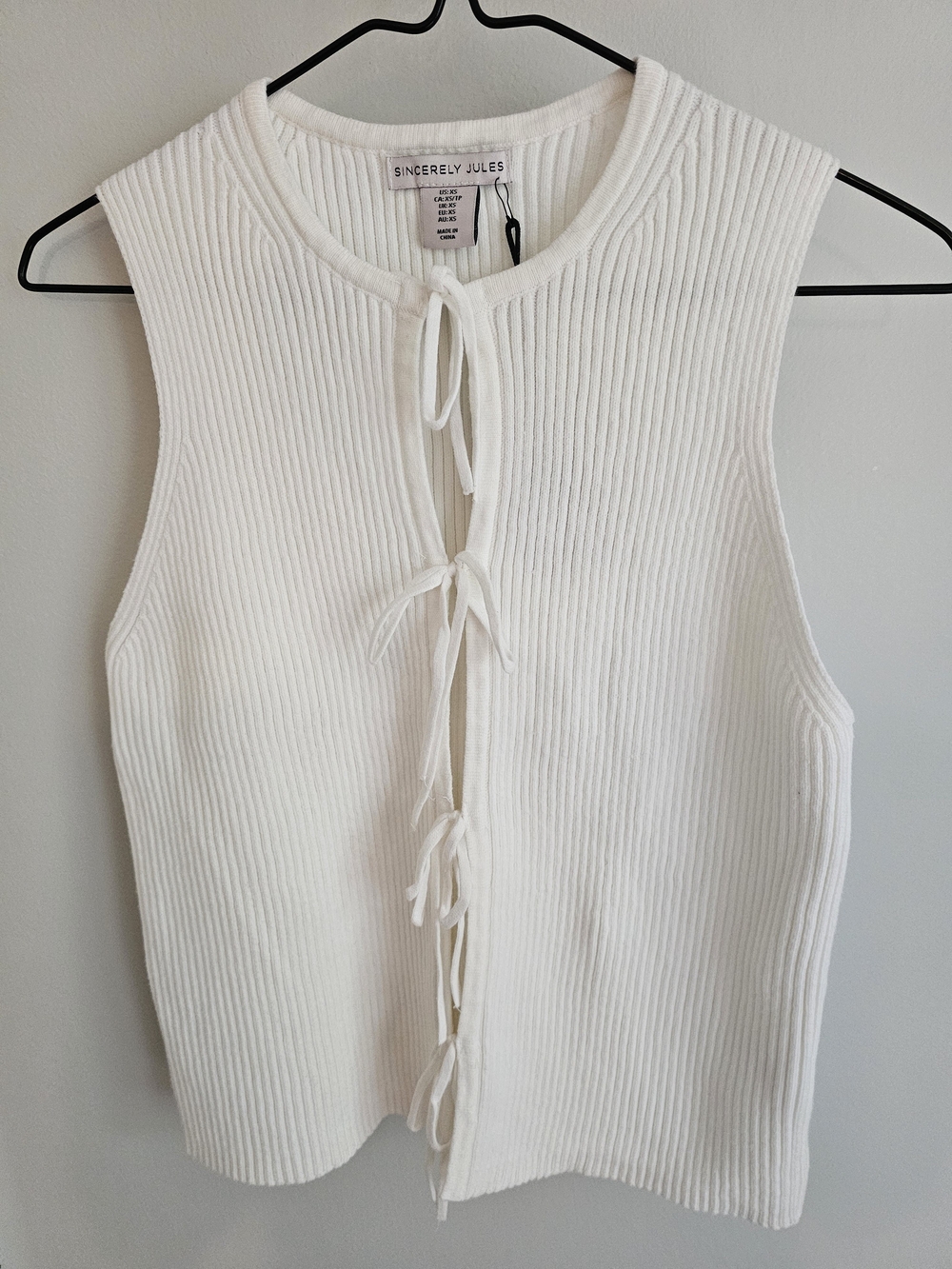 NWT Sincerely Jules Cream Ribbed Vest with Ties Women's Size XS - Picture 6 of 9